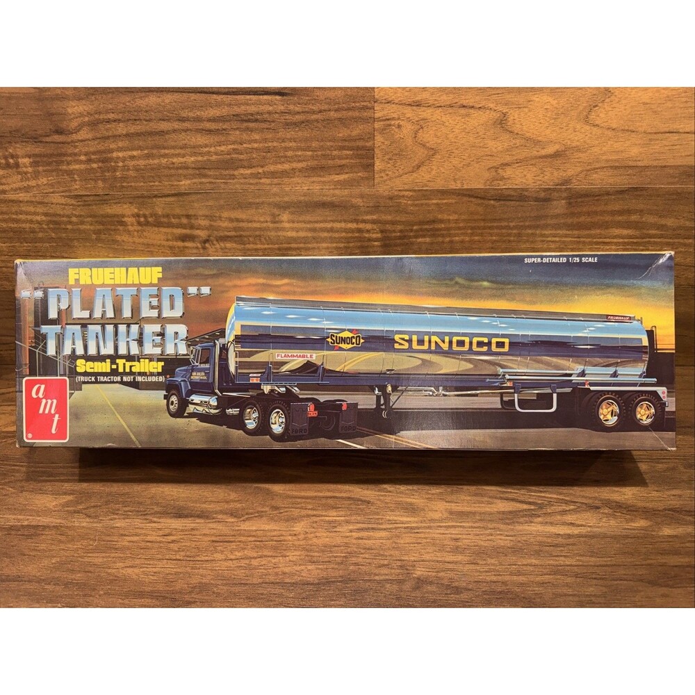 AMT SUNOCO FRUEHAUF PLATED TANKER SEMI-TRAILER MODEL KIT-NIB-1/25 SCALE